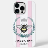 Crown Bee | Roze & Witte Gestreepte Gepersonalisee Case-Mate iPhone Case (Achterkant)