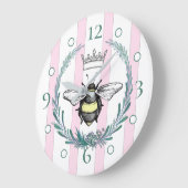 Crown Bee | Roze & Witte Gestreepte Wandklok (Hoek)