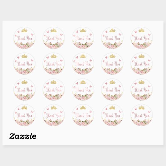 Crown | Butterflies Pink Floral Bedankt Ronde Sticker (Vel)