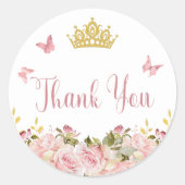 Crown | Butterflies Pink Floral Bedankt Ronde Sticker (Voorkant)