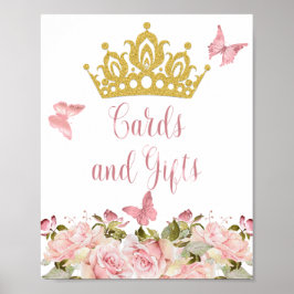 Crown Butterflies Roze Bloemen Kaarten en geschenk Poster