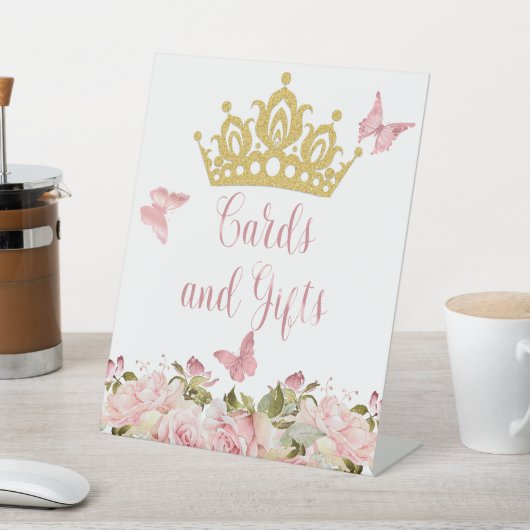 Crown Butterflies Roze Bloemen Kaarten en geschenk Reclamebord Met Voetstuk (Insitu)
