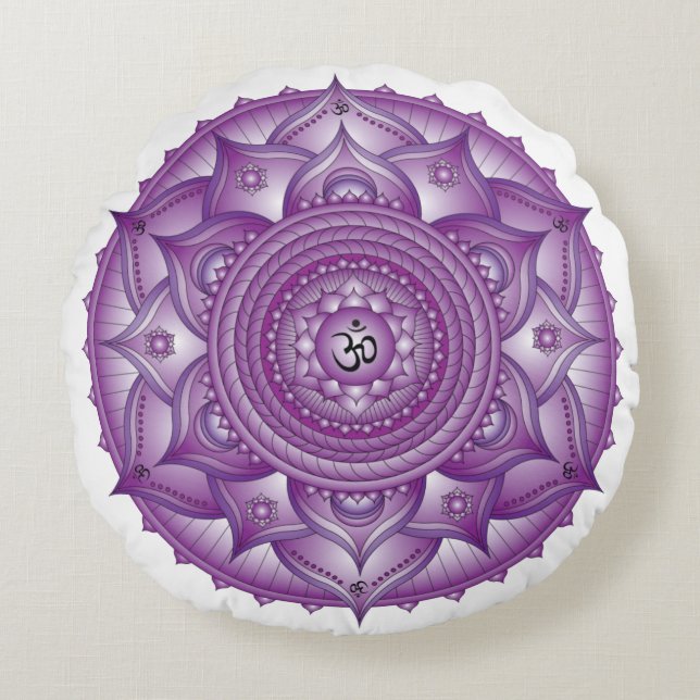 Crown Chakra Paars Mandala Round Pillow Rond Kussen (Voorkant)
