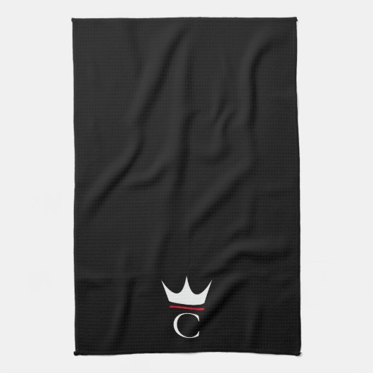 Crown Chef Monogram Zwart Wit Theedoek (Verticaal)