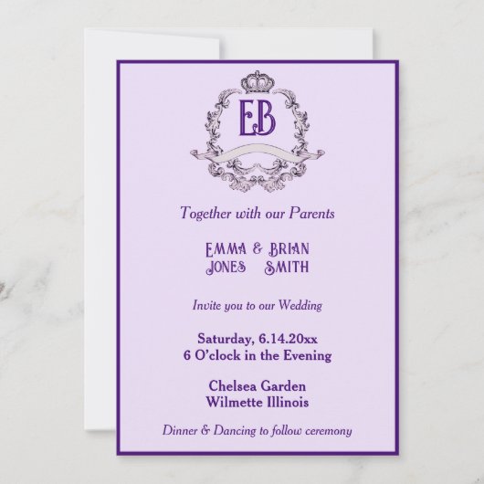 Crown Crest Initiaal Invitation Kaart (Voorkant)