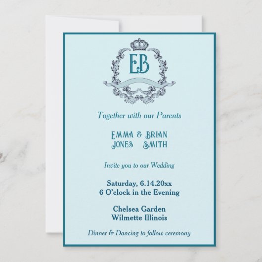 Crown Crest Initiaal Invitation Kaart (Voorkant)