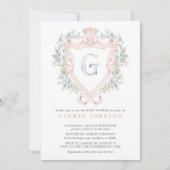 Crown Crest Monogram Roze Blauw Baby shower Kaart (Voorkant)