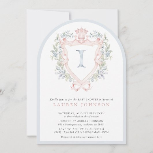 Crown Crest Monogram Roze Blauw Baby shower Kaart (Voorkant)