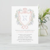 Crown Crest Monogram Roze Blauw Baby shower Kaart (Staand voorkant)