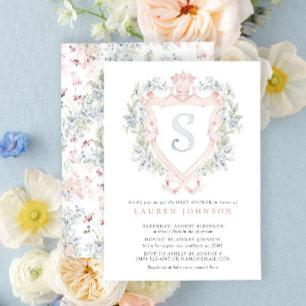 Crown Crest Monogram Roze Blauw Baby shower Kaart