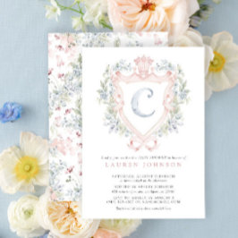 Crown Crest Monogram Roze Blauw Baby shower Kaart