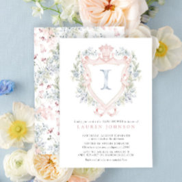 Crown Crest Monogram Roze Blauw Baby shower Kaart