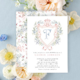 Crown Crest Monogram Roze Blauw Baby shower Kaart