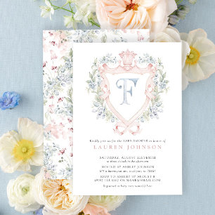 Crown Crest Monogram Roze Blauw Baby shower Kaart