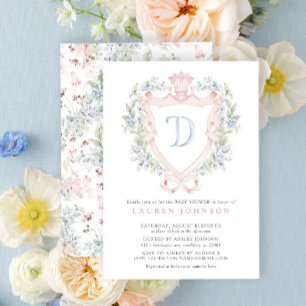 Crown Crest Monogram Roze Blauw Baby shower Kaart