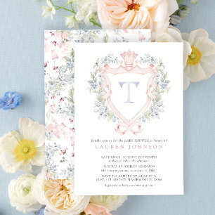 Crown Crest Monogram Roze Blauw Baby shower Kaart