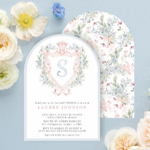 Crown Crest Monogram Roze Blauw Baby shower Kaart