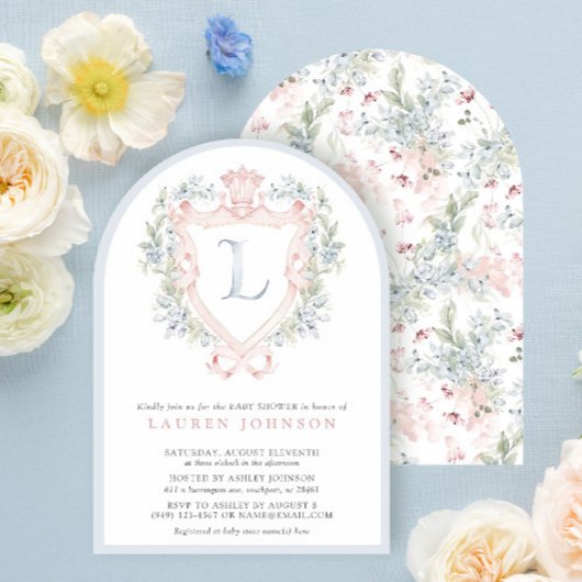 Crown Crest Monogram Roze Blauw Baby shower Kaart