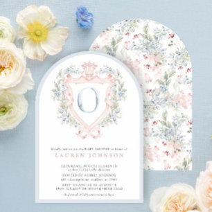 Crown Crest Monogram Roze Blauw Baby shower Kaart