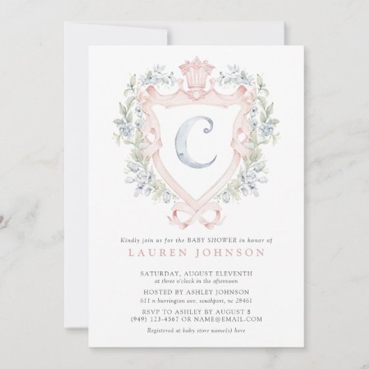 Crown Crest Monogram Roze Blauw Baby shower Kaart (Voorkant)