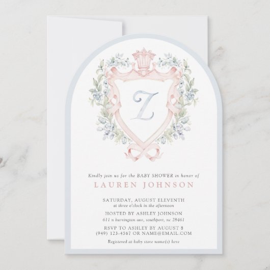 Crown Crest Monogram Roze Blauw Baby shower Kaart (Voorkant)