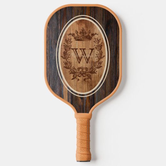 Crown Crest Wood Tone Monogram Oval Pickleball Paddle (Voorkant)
