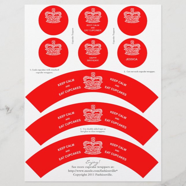 Crown Cupcake Wrappers Keep Calm Red Letterhead (Voorkant)