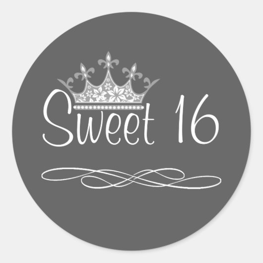  Crown Donkergrijs Sweet 16 Verjaardag Sticker (Voorkant)