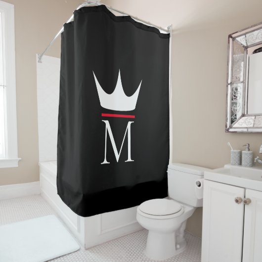 Crown Elegant Monogram Black White en Red Douchegordijn (In situ)
