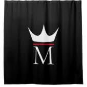 Crown Elegant Monogram Black White en Red Douchegordijn (Voorkant)