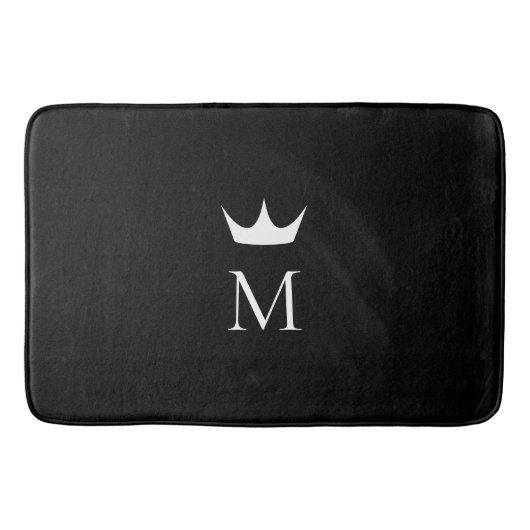 Crown Elegant Monogram Pattern Black and White Badmat (Voorkant)