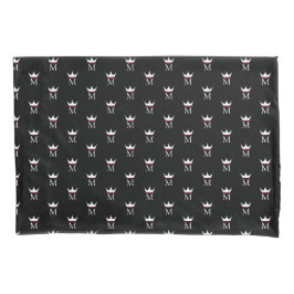 Crown Elegant Monogram Pattern Black White en Red Kussensloop