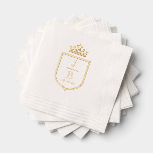 Crown Family Crest 2 Initiaal Bruiloft Monogram #2 Folie Servetten (Insitu (Gestapeld))