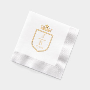 Crown Family Crest 2 Initiaal Bruiloft Monogram #2 Folie Servetten