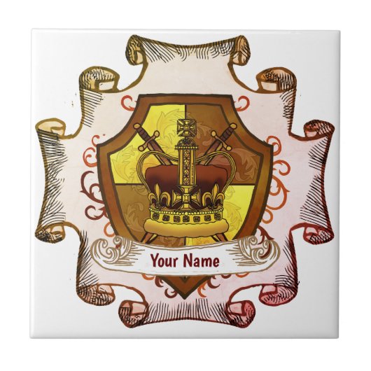 Crown Family Crest Achternaam Tegeltje (Voorkant)