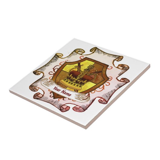 Crown Family Crest Achternaam Tegeltje (Zijkant)