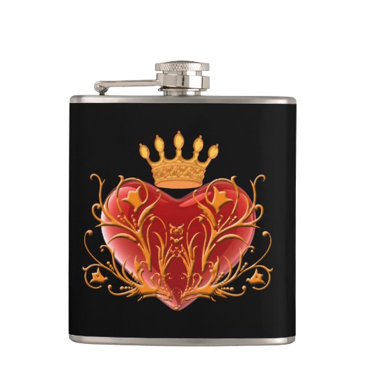 Crown Filigree Heart Flask Heupfles (Voorkant)