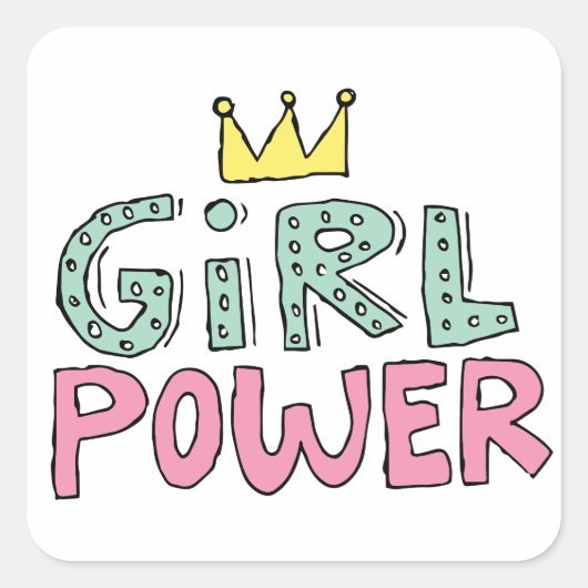 Crown Girl Power Doodle Girly Doodle Power Girl Vierkante Sticker (Voorkant)