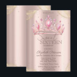 Crown Gold Glitter Corners Rose Gold Sweet 16   Kaart<br><div class="desc">A modern,  chic and glamorous Sweet 16 with gold glitter on a corner and crown on a rose gold background.</div>