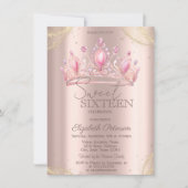 Crown Gold Glitter Corners Rose Gold Sweet 16 Kaart (Voorkant)
