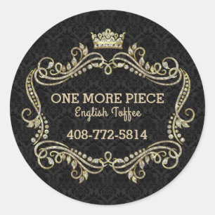 Crown Gold Glitter & Swirly Floral Lijst Ronde Sticker