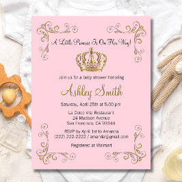 Crown Gold Pink Princess Baby shower Invitation Kaart