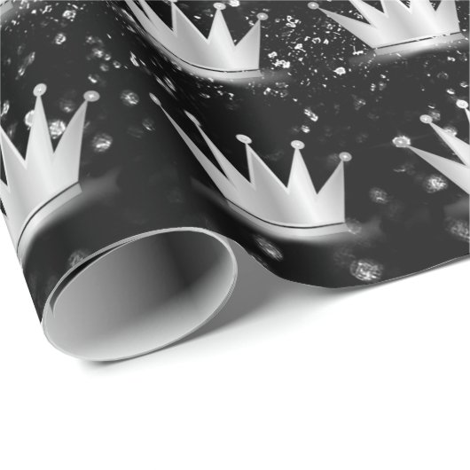 Crown Gray Silver Prince Princess Black Spark Cadeaupapier (Rol Hoek)