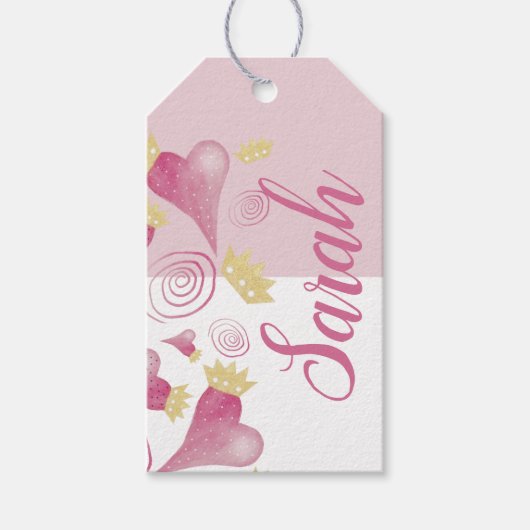 Crown Heart Pastel Blush Waterverf Monogramed Cadeaulabel (Voorkant)