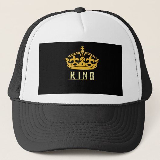 Crown Image KING Text Royal Style White Black-Cap Trucker Pet (Voorkant)