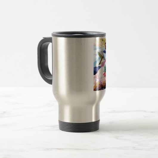 "Crown Imperial" Unicorn en Hummingbird Reisbeker (Voorkant links)