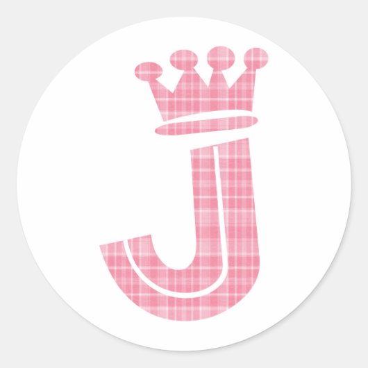 CROWN INITIAAL PINK J RONDE STICKER (Voorkant)