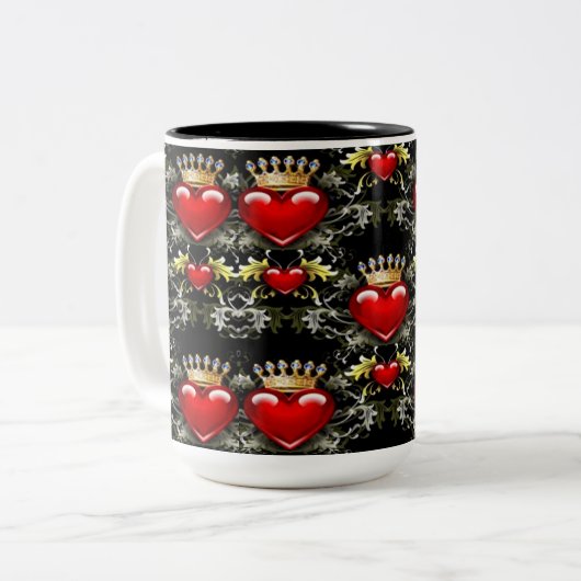 Crown Jewel Hearts Pattern Coffee Mok (Voorkant links)