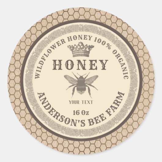  Crown Kraft Bee Honingpot Label (Voorkant)