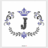 Crown Monogram Letter "J" Vinyl Sticker (Vel)